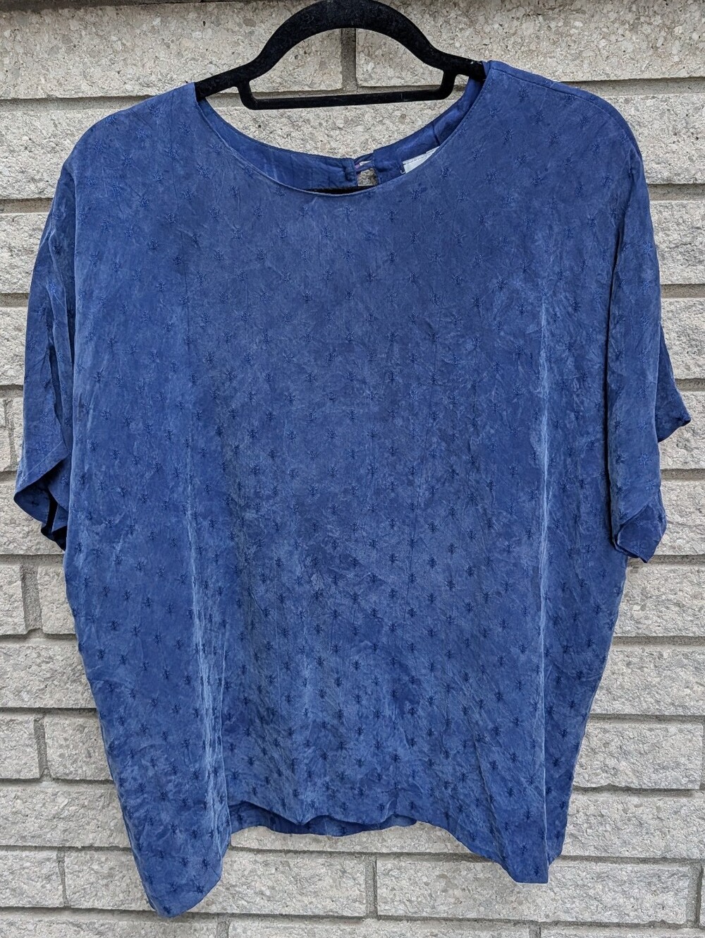 Saint Germain Paris Womens Short Sleeve Pullover Blue Blouse Top Size Large VTG
